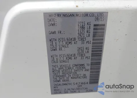 2015 Infiniti Qx60 z USA, uszkodzony, nr VIN 5N1AL0MN7FC547464